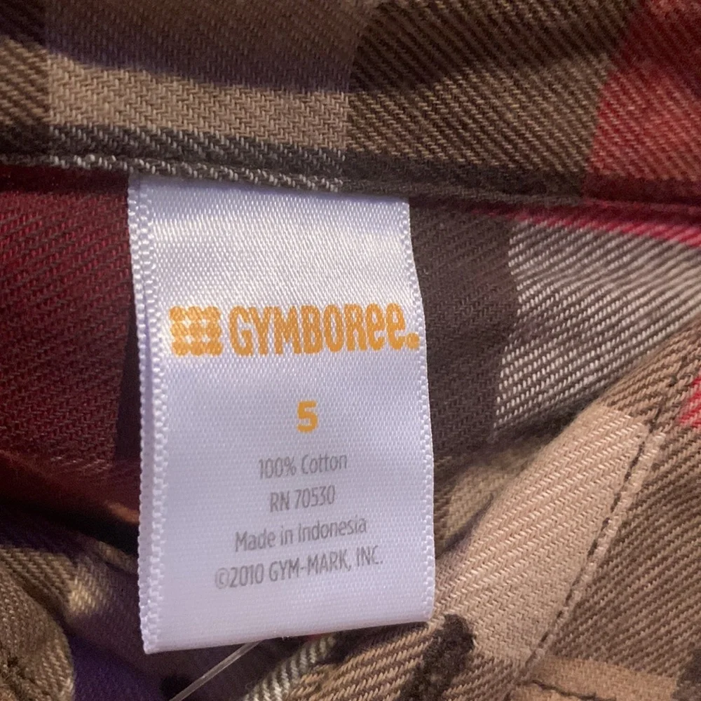 NWT Gymboree Brown Red Plaid Button Down 100% Cotton Shirt Size 5